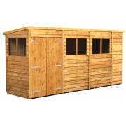 Power 14x4 Pent Garden Shed Overlap - Double Door